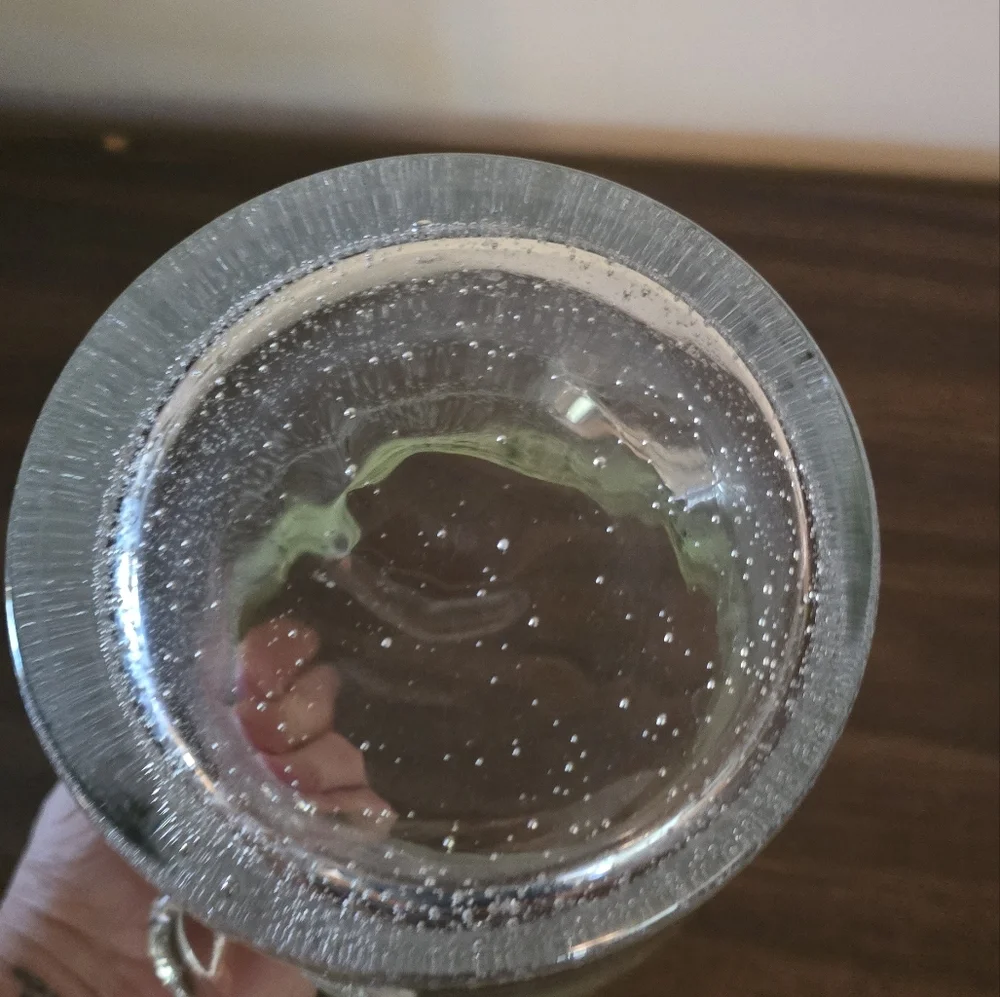 Vintage French Biot Bubble Glass Hand Blown Ice Bucket And Ice Tongs